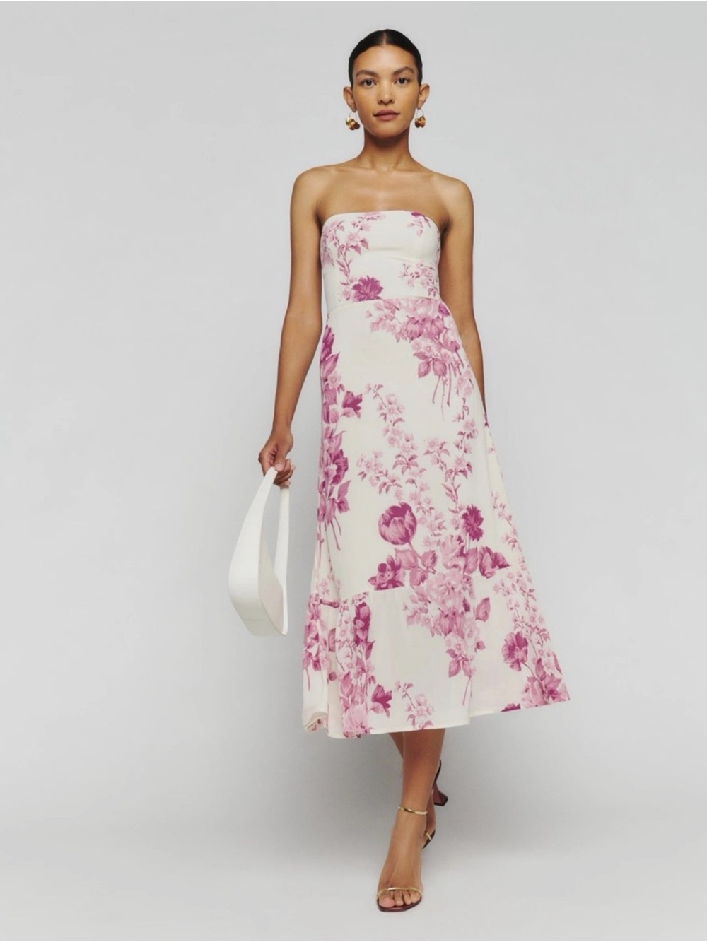 Reformation Strapless Floral Midi Dress crista arista